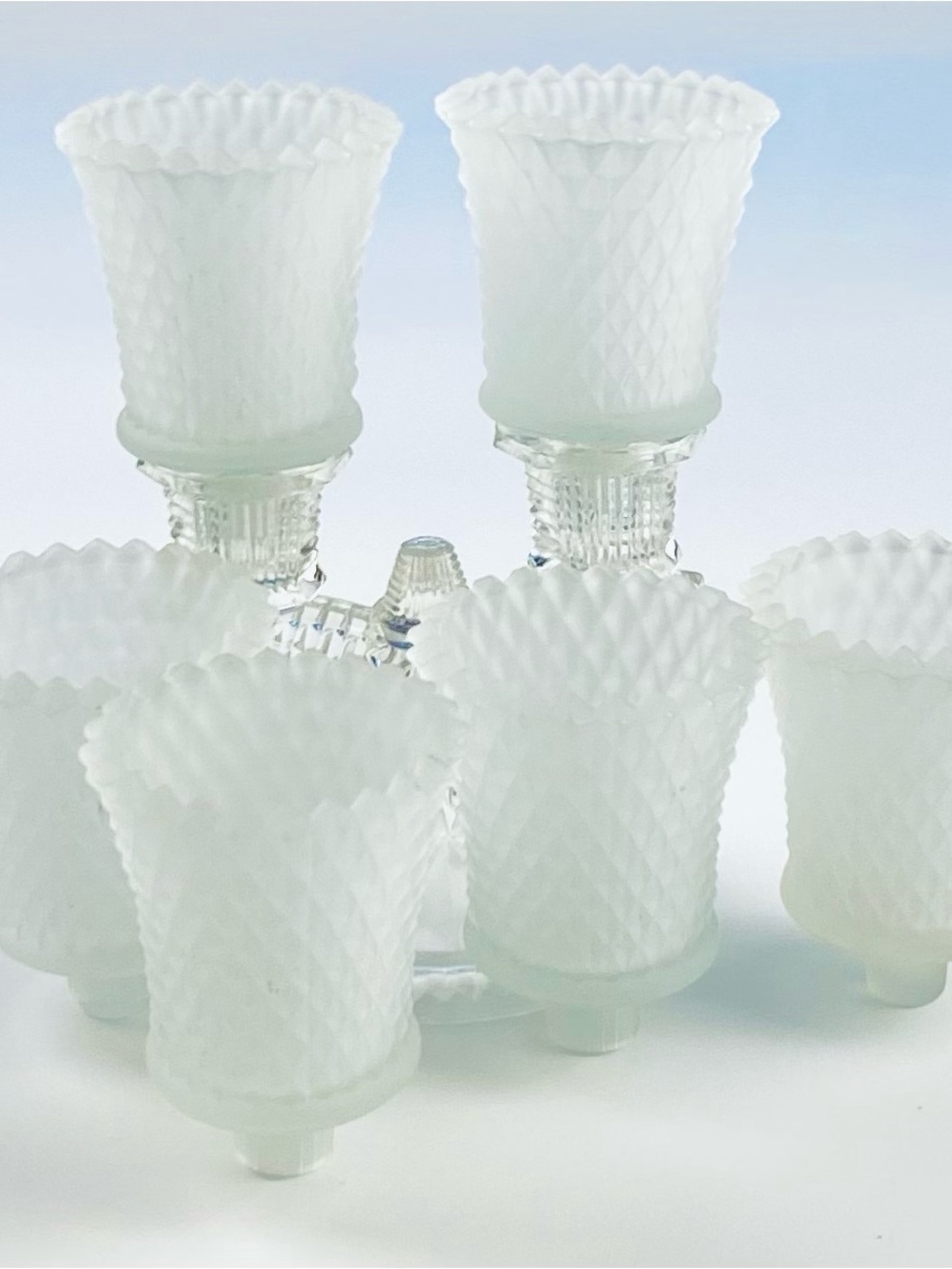 Set Of 6 Vintage Homco Frosted Glass Diamond Point Peg Votive Cups - Picture 5 of 7